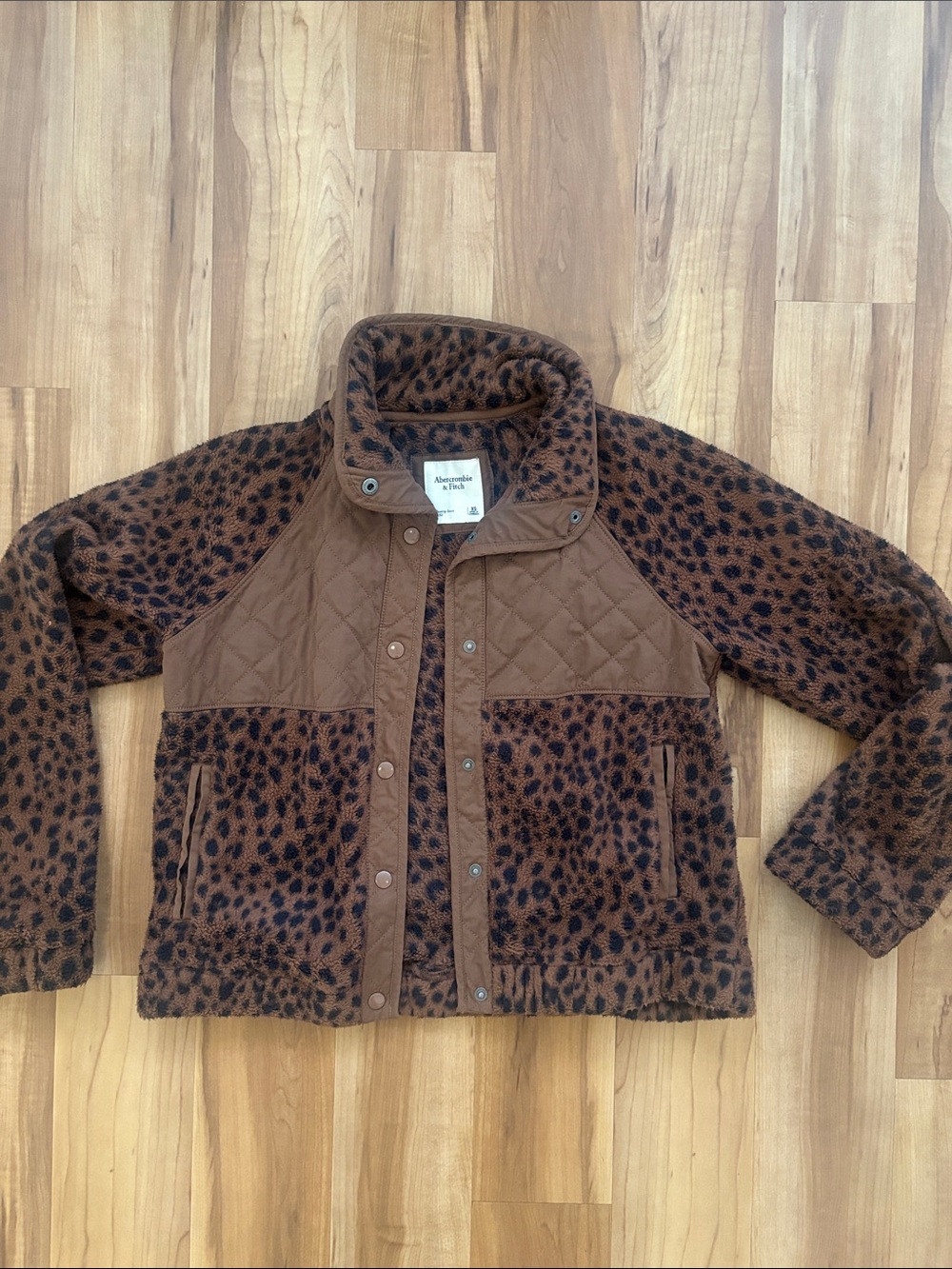 Abercrombie & Fitch Brown Leopard Quilted Panel Puffer Jacket